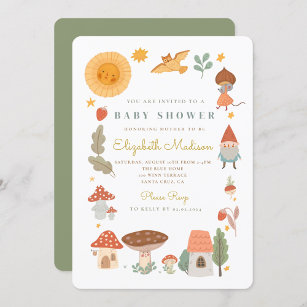 mushroom Garden Gnome  Baby Shower  Invitation
