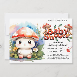Mushroom Garden Watercolor Baby Shower Invitation
