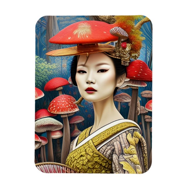 Mushroom Geisha Surreal Fantasy Art  Magnet (Vertical)