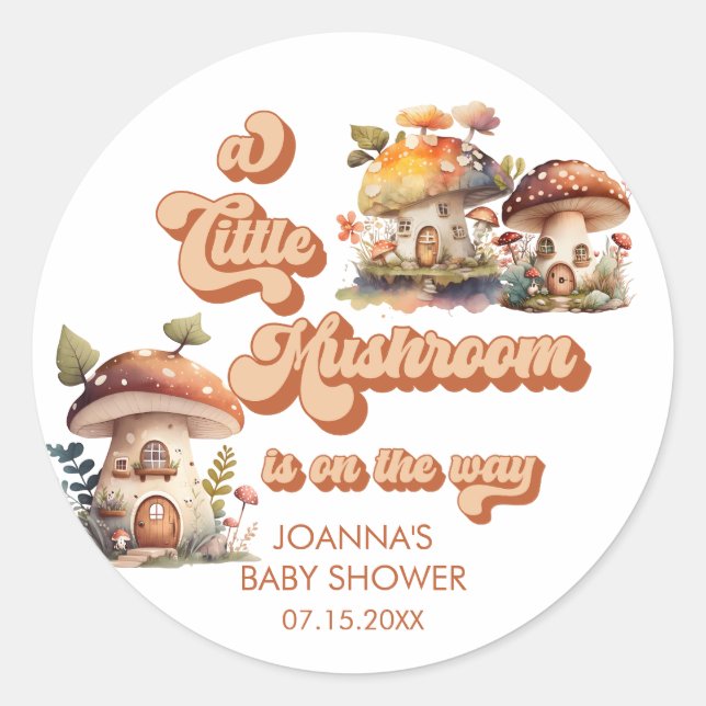 Mushroom | Gender Neutral Baby Shower Favors Classic Round Sticker (Front)