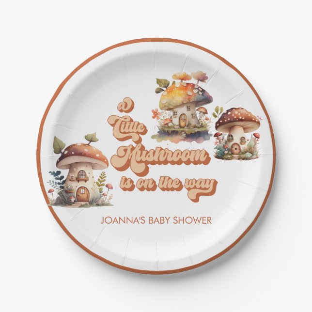 Mushroom | Gender Neutral Baby Shower  Paper Plates (Front)