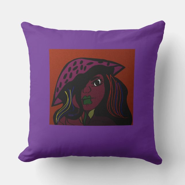 Mushroom Girl Throw Pillow (Front)