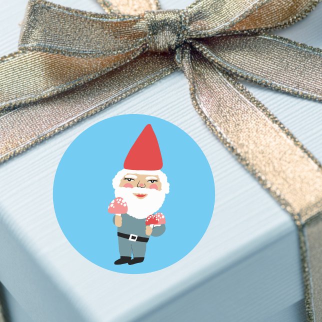 Mushroom Gnome Cute Colorful & Fun  Classic Round Sticker (Mushroom Gnome Cute Colorful & Fun XMAS Classic Round Sticker
)