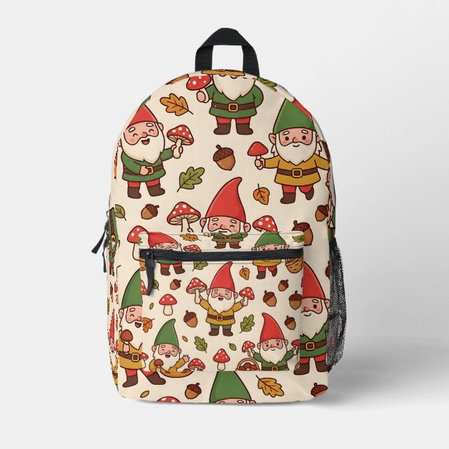 Mushroom Gnome Pattern Backpack - Autumn Cozy (Front)