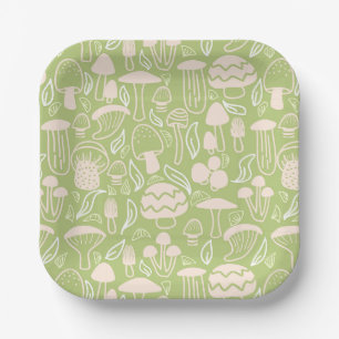 Mushroom Green Cream Paper Plates