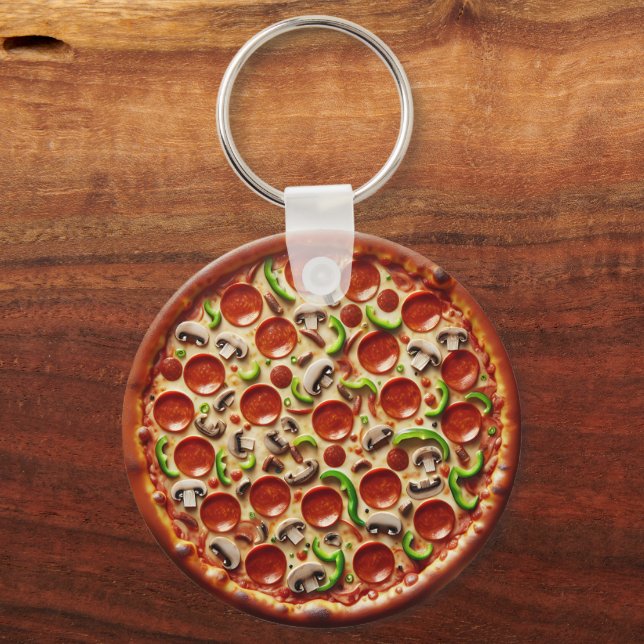 Mushroom, Green Peppers and Pepperoni Pizza Keychain (Back)