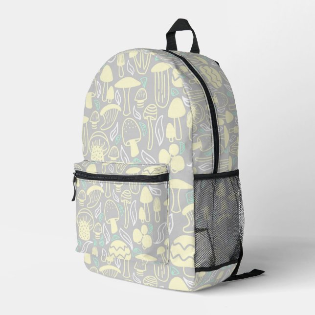 Mushroom Grey Cream Printed Backpack (Back Corner Right)