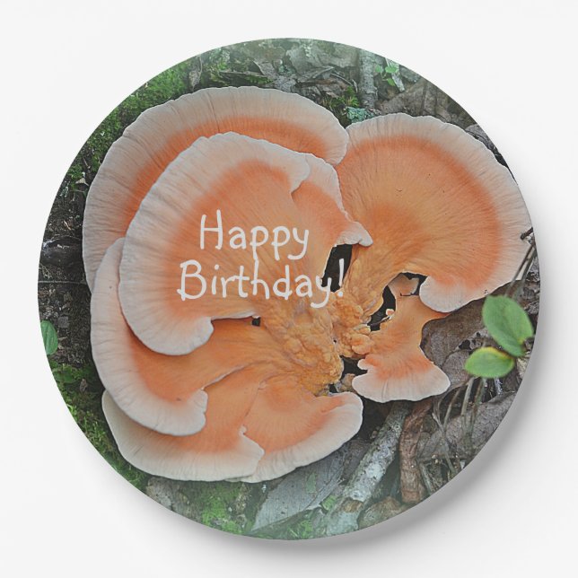 Mushroom Happy Birthday Paper Plates (Front)