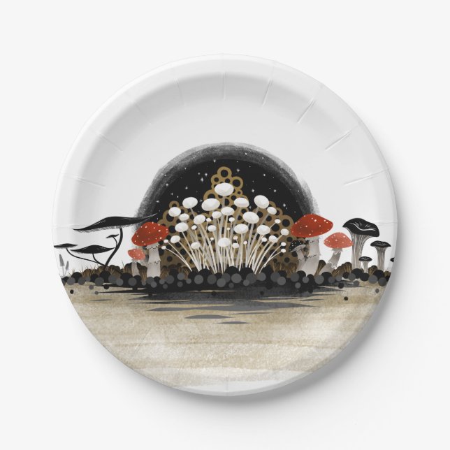 Mushroom Harvest Line Paper Plate - Circle (Front)