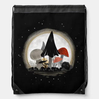 Mushroom Harvest Moon Drawstring Bag - Black