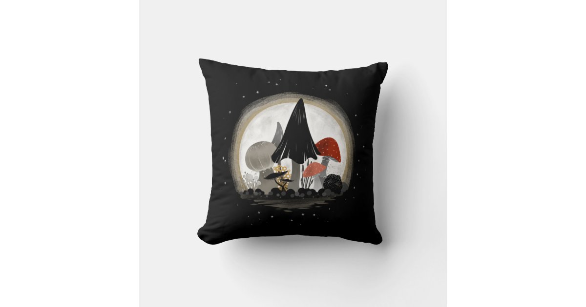 Mushroom Harvest Moon Pillow - Square w/ Sky | Zazzle
