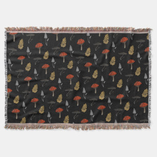 Mushroom Harvest Throw Blanket - Black