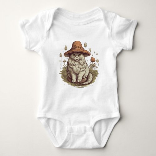 Mushroom hat cat design baby bodysuit