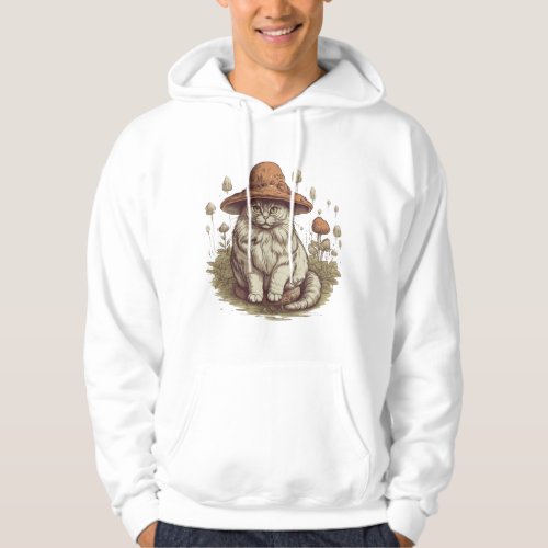 Mushroom hat cat design hoodie