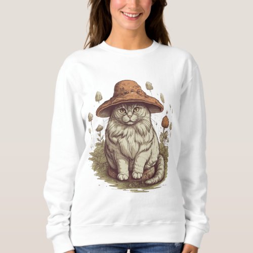 Mushroom hat cat design sweatshirt