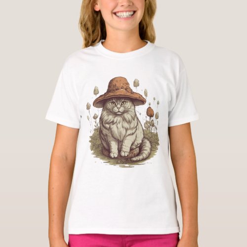 Mushroom hat cat design T_Shirt