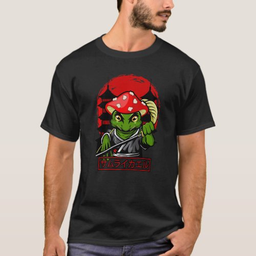 Mushroom Hat Samurai Frog Vintage Japanese Warrior T_Shirt