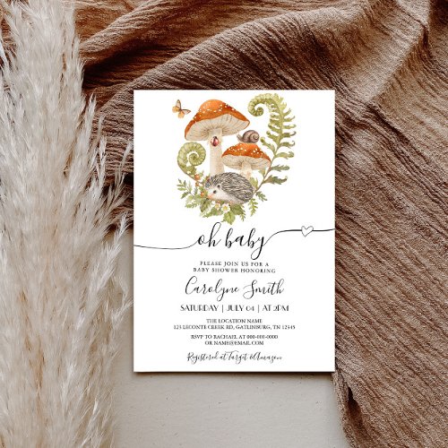 Mushroom Hedgehog Ladybeet Baby Shower Invitation