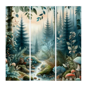 Mushroom Hollow Nature Forest Creek Triptych