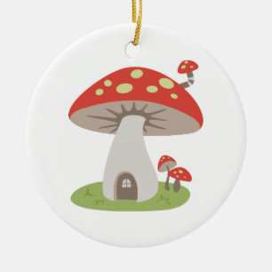 Mushroom House Ceramic Ornament