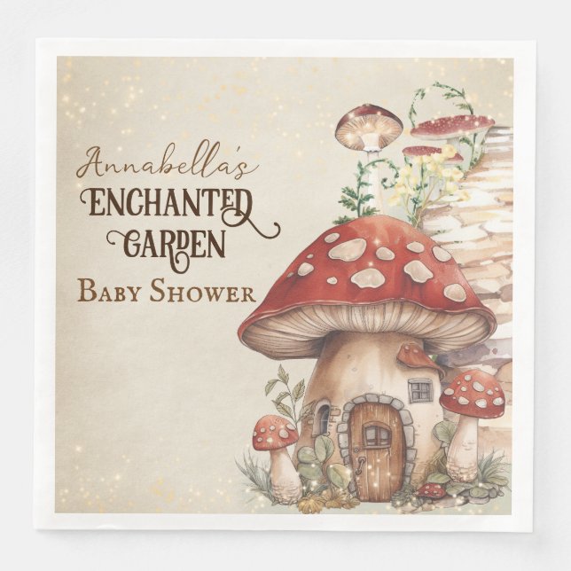 Mushroom House Enchanted Garden Baby Shower Paper Dinner Napkins (Front)