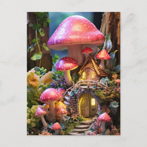 Mushroom House Fairy Garden Enchanted Forest Postcard