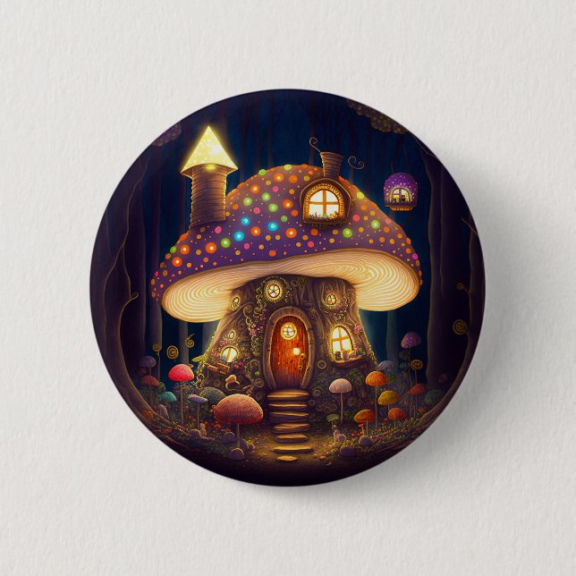 Mushroom House Fantasy Art Button (Front)
