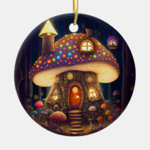 Mushroom House Fantasy Art Ceramic Ornament