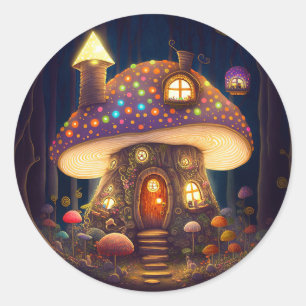 Mushroom House Fantasy Art Classic Round Sticker