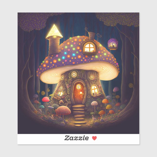 Mushroom House Fantasy Art Sticker (Sheet)