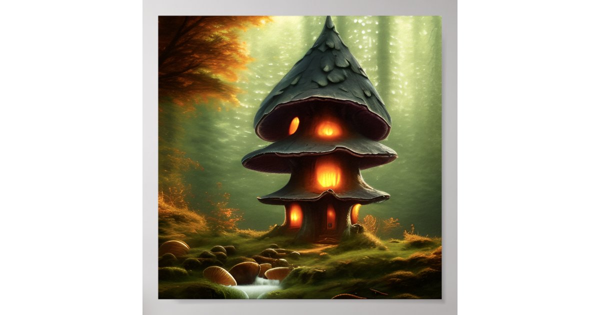 Mushroom House Forest Fantasy Art Poster | Zazzle