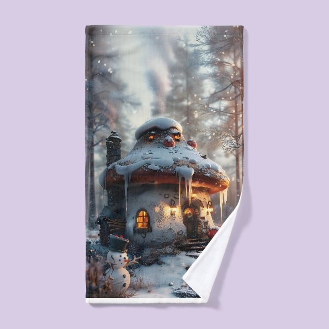 Mushroom house in the snow hand towel  (Hand Towel)