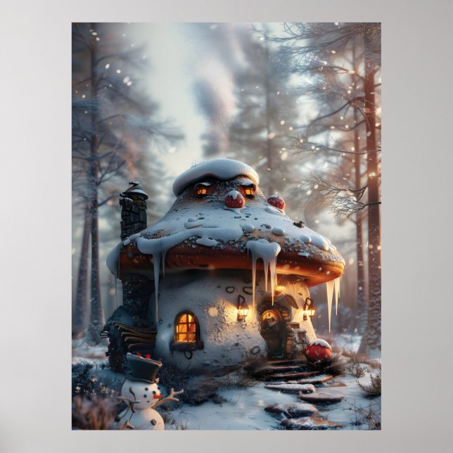 Mushroom house in the snow poster (Front)