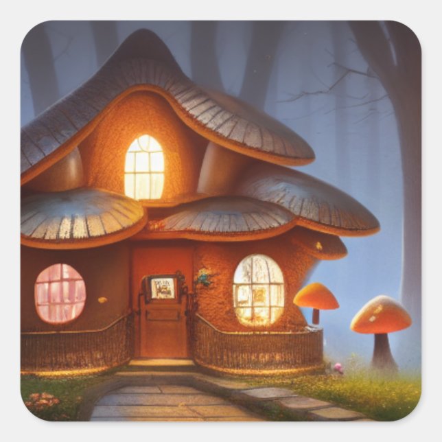 Mushroom House Square Sticker (Front)