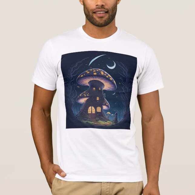Mushroom House Under a Crescent Moon   T-Shirt (Front)