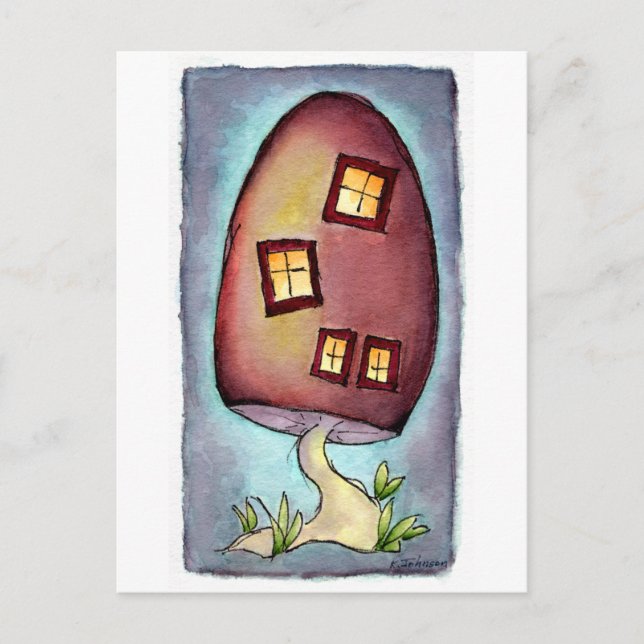 Mushroom House Watercolor Postcard (Front)