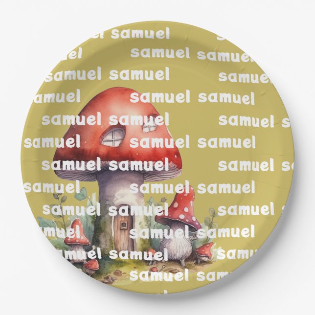 Mushroom House whimsical custom name Paper Plates (Front)