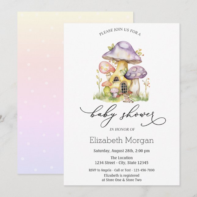 Mushroom Houses Ombre Polka Dots Invitation (Front/Back)