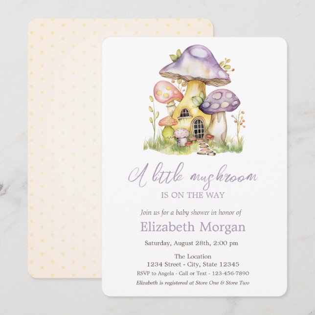Mushroom Houses Polka Dots Baby Shower Invitation (Front/Back)