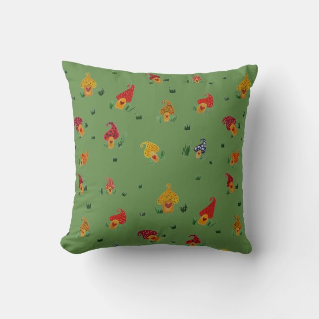Mushroom Houses Throw Cushion (Front)