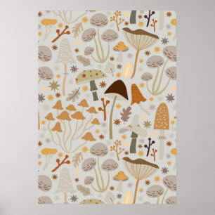 Mushroom Hunter Mid Century Mushrooms Poster