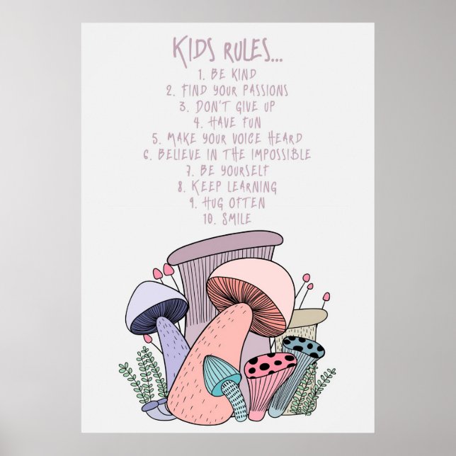 Mushroom Hunter Mushroom And Kids Rules Poster (Front)