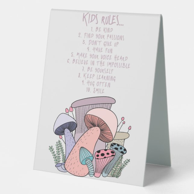Mushroom Hunter Mushroom And Kids Rules Table Tent (Front)
