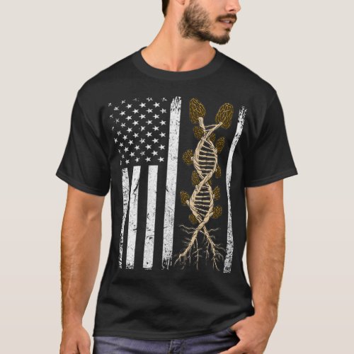 Mushroom Hunting American With Morel in USA Flag  T_Shirt