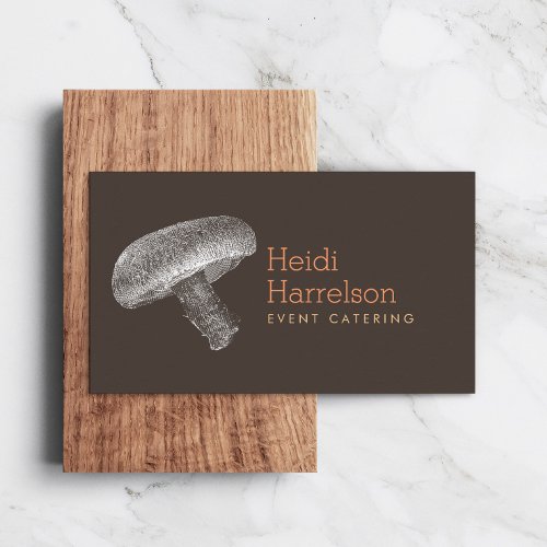 Mushroom Illustration WhiteBrown _ Catering Chef Business Card