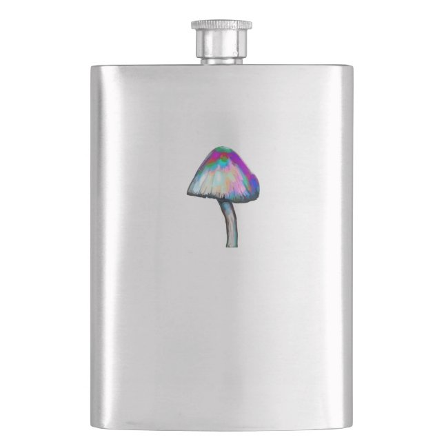 Mushroom in white Trippy Psychedelic Colors Flask (Front)