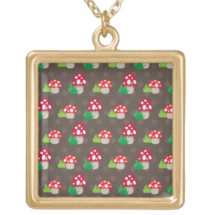 mushroom kids pattern gold plated necklace