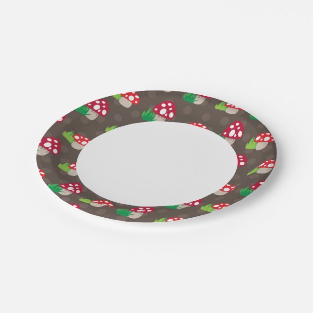 mushroom kids pattern paper plates (Angled)