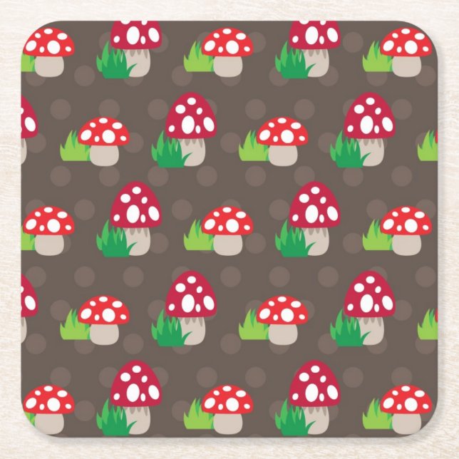 mushroom kids pattern square paper coaster (Front)