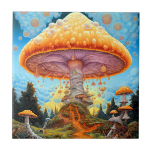 Mushroom Landscape Surreal Fantasy Art Ceramic Tile